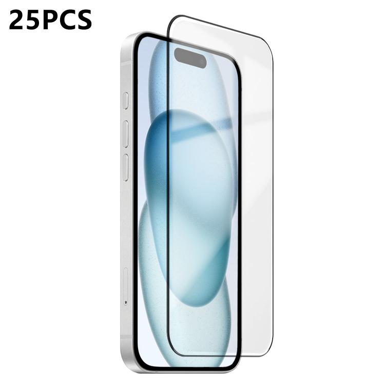 

For iPhone 15 Plus 25pcs Ultra-thin Ultrasonic HD Screen-Printed High-Alumina Full Glue Tempered Glass Film