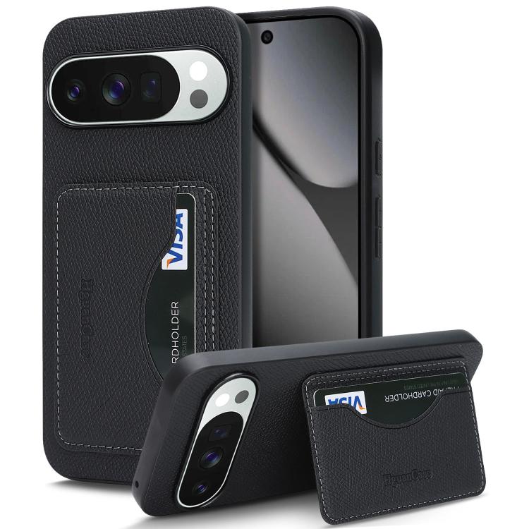 

For Google Pixel 10 Pro XL Retro Vegan Leather Magnetic Card Holder Back Phone Case(Black)