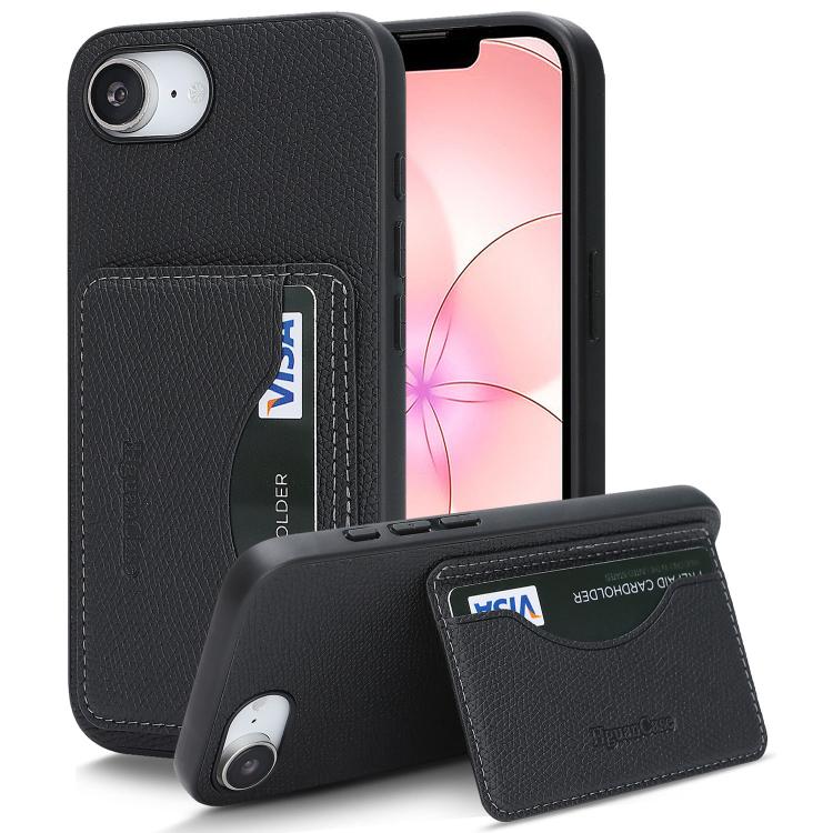 

For iPhone 17e / 16e Retro Vegan Leather Magnetic Card Holder Back Phone Case(Black)