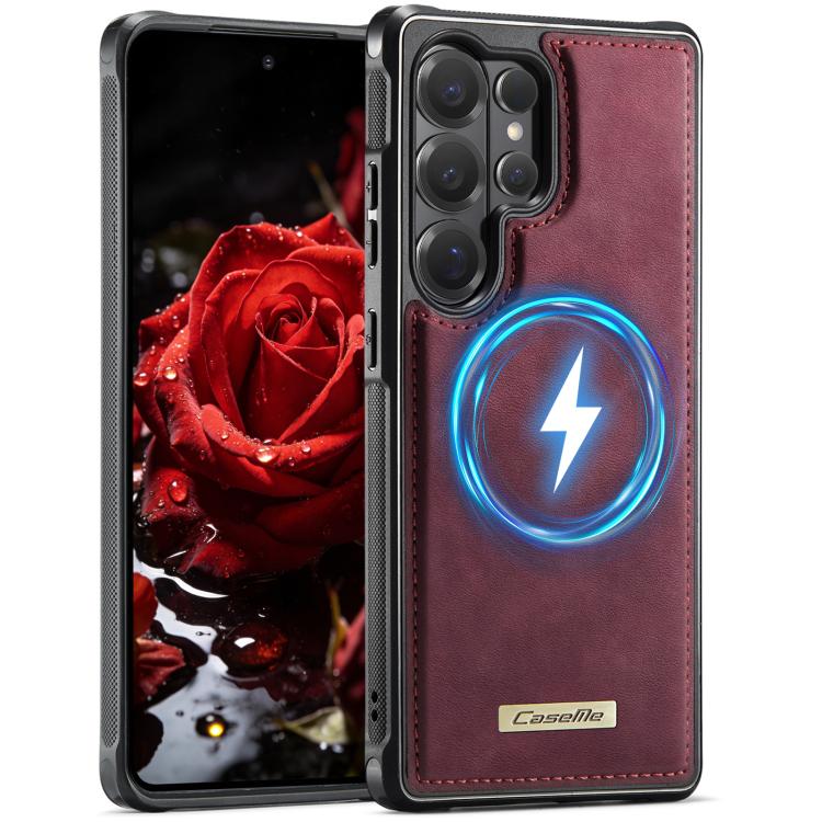 

For Samsung Galaxy S26 Ultra 5G CaseMe C69 Series Magnetic Vegan Leather Back Phone Case(Red)