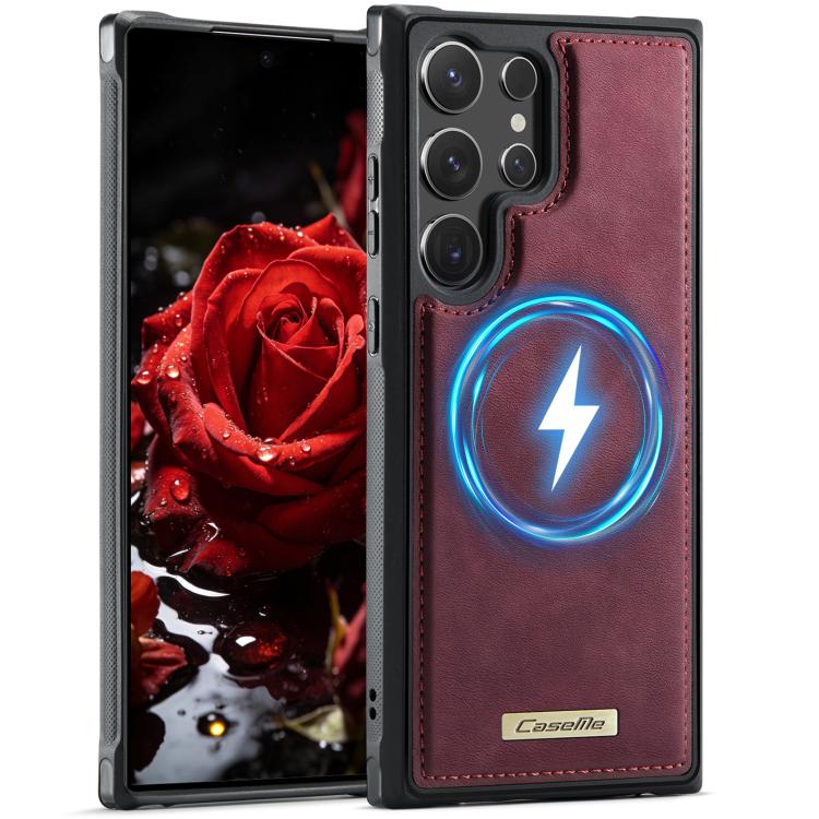 

For Samsung Galaxy S24 Ultra 5G CaseMe C69 Series Magnetic Vegan Leather Back Phone Case(Red)
