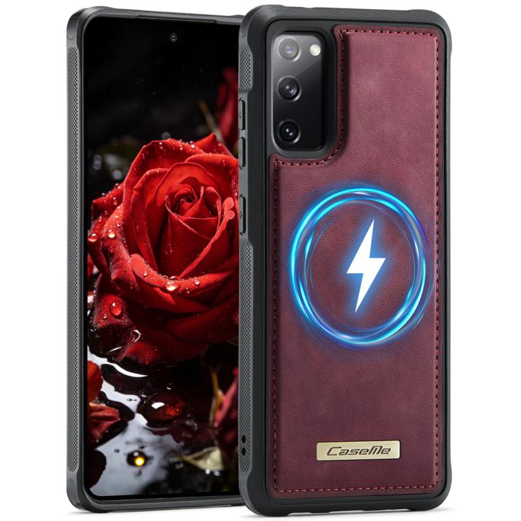 

For Samsung Galaxy S20 FE CaseMe C69 Series Magnetic Vegan Leather Back Phone Case(Red)