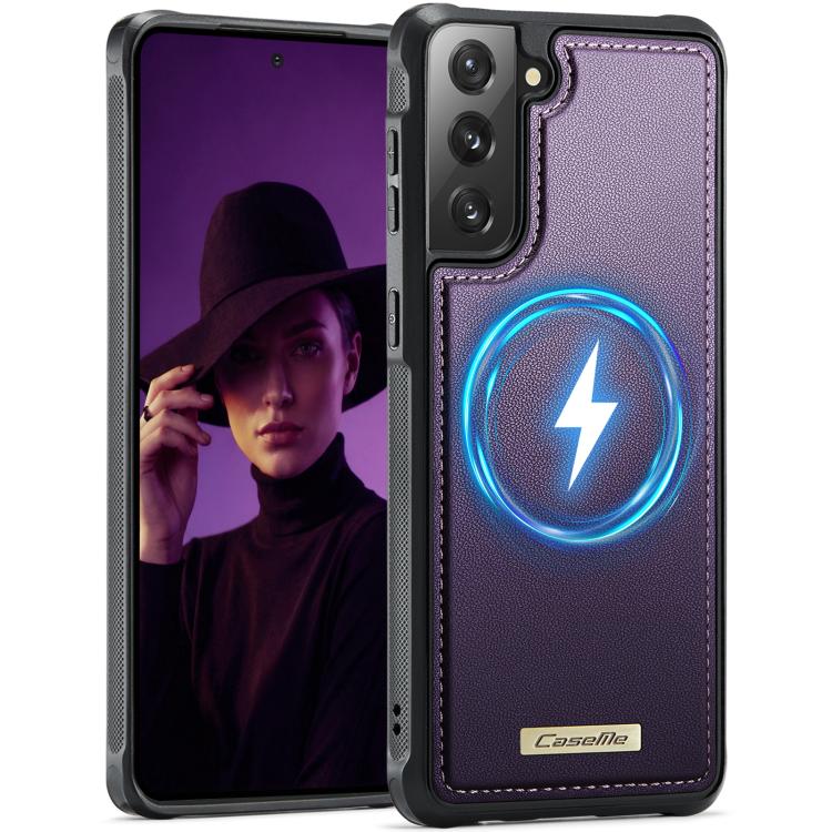 

For Samsung Galaxy S21 5G CaseMe C69 Series Magnetic Vegan Leather Back Phone Case(Purple)