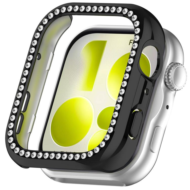 

For Huawei Watch Fit 5 Pro Single Row Diamond Half Coverage Hollow PC Watch Protective Case(Black)