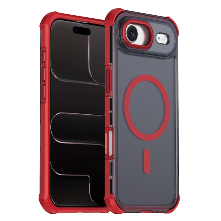 For iPhone Air Skin Feel Semi-transparent Frosted Magnetic Four-Corner Shockproof Phone Case(Red)