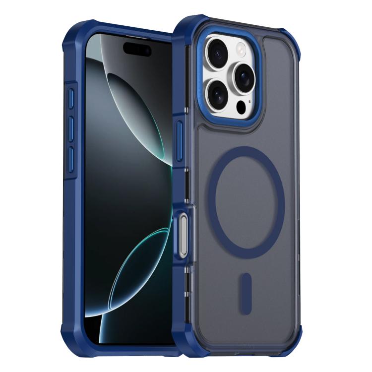 For iPhone 16 Pro Skin Feel Semi-transparent Frosted Magnetic Four-Corner Shockproof Phone Case(Blue)