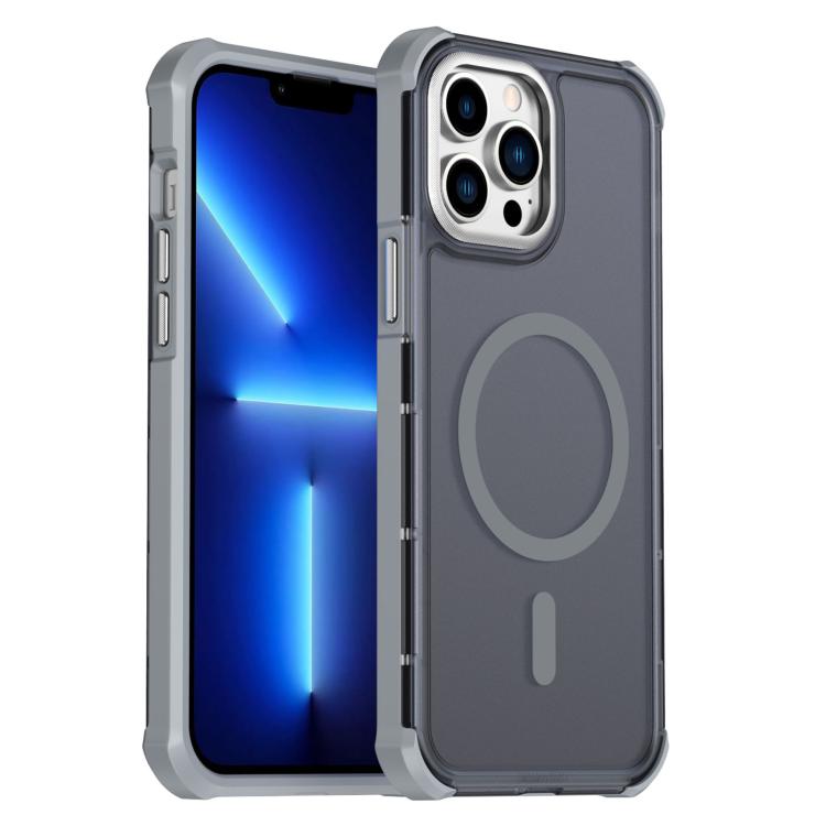 

For iPhone 13 Pro Max Skin Feel Semi-transparent Frosted Magnetic Four-Corner Shockproof Phone Case(Grey)