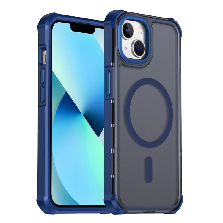 

For iPhone 13 Skin Feel Semi-transparent Frosted Magnetic Four-Corner Shockproof Phone Case(Blue)