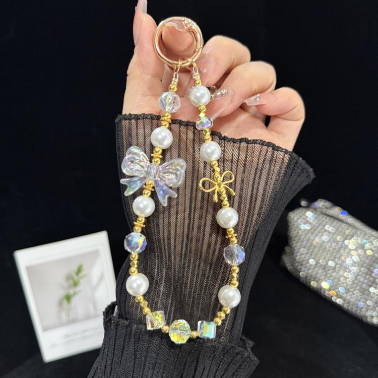 

Pearl Crystal Bow Phone Chain(Golden)