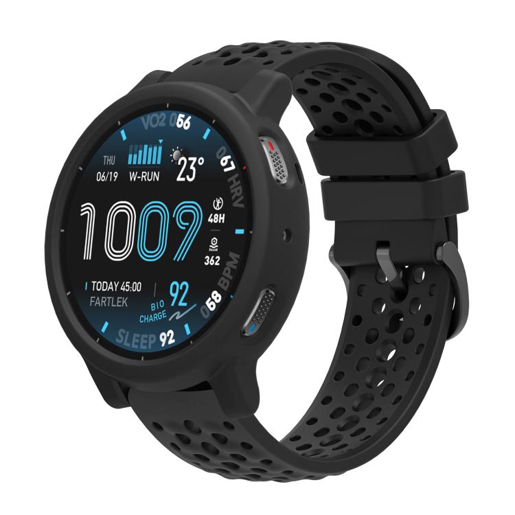 

For Amazfit Active Max Silicone Soft Case and Solid Color Perforated Silicone Watch Band(Black)