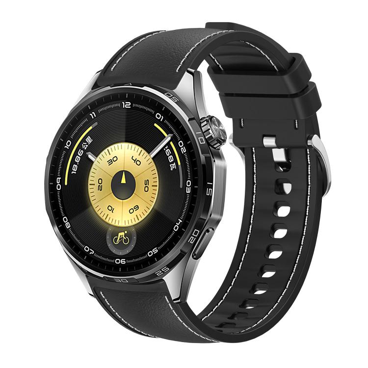 

20mm Stitched Silicone Hybrid Vegan Leather Watch Band(Black)