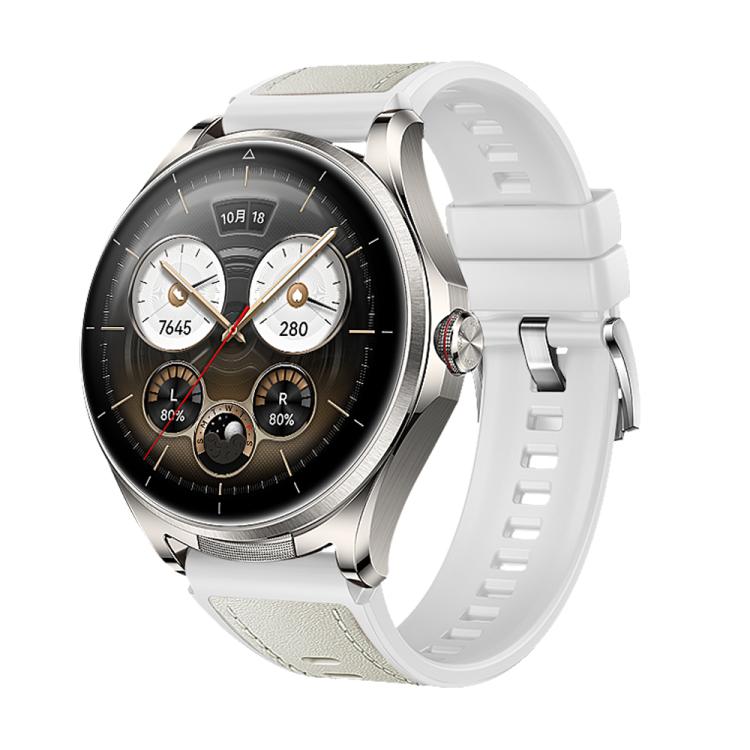 

For Huawei Watch Buds 2 Stitched Microfiber Vegan Leather Hybrid Silicone Watch Band(White)