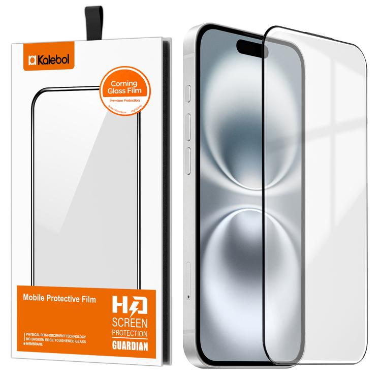 For iPhone 16 Kalebol Corning Glass Screen Printed HD Super Strong Electroplated Tempered Glass Film