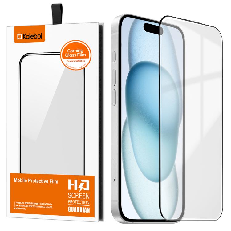 

For iPhone 15 Kalebol Corning Glass Screen Printed HD Super Strong Electroplated Tempered Glass Film