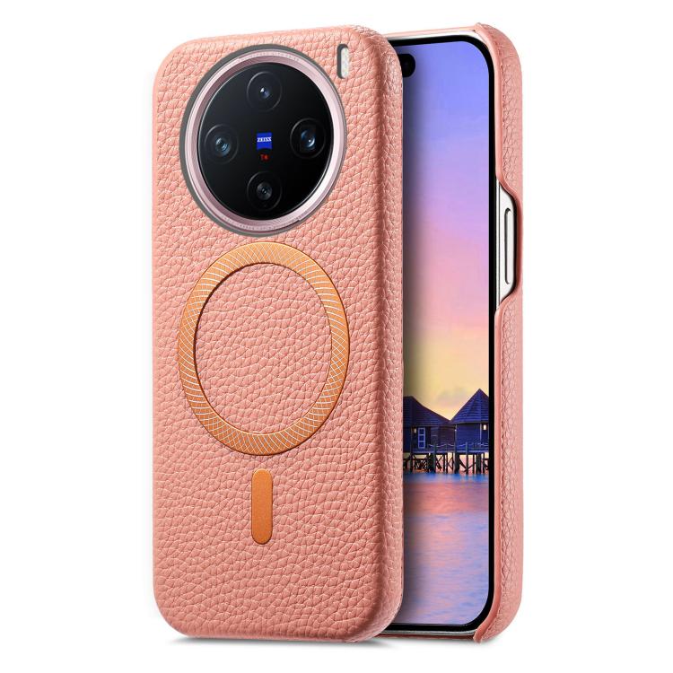 

For vivo X200 Litchi Texture Brushed MagSafe PU Back Cover Phone Case(Pink)