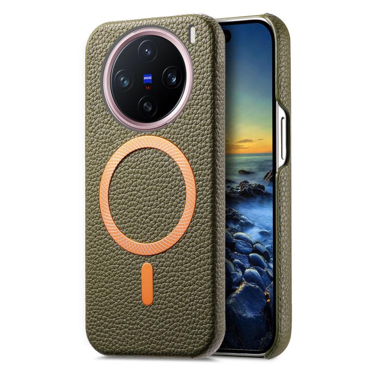 For vivo X200 Pro Litchi Texture Brushed MagSafe PU Back Cover Phone Case(Green)