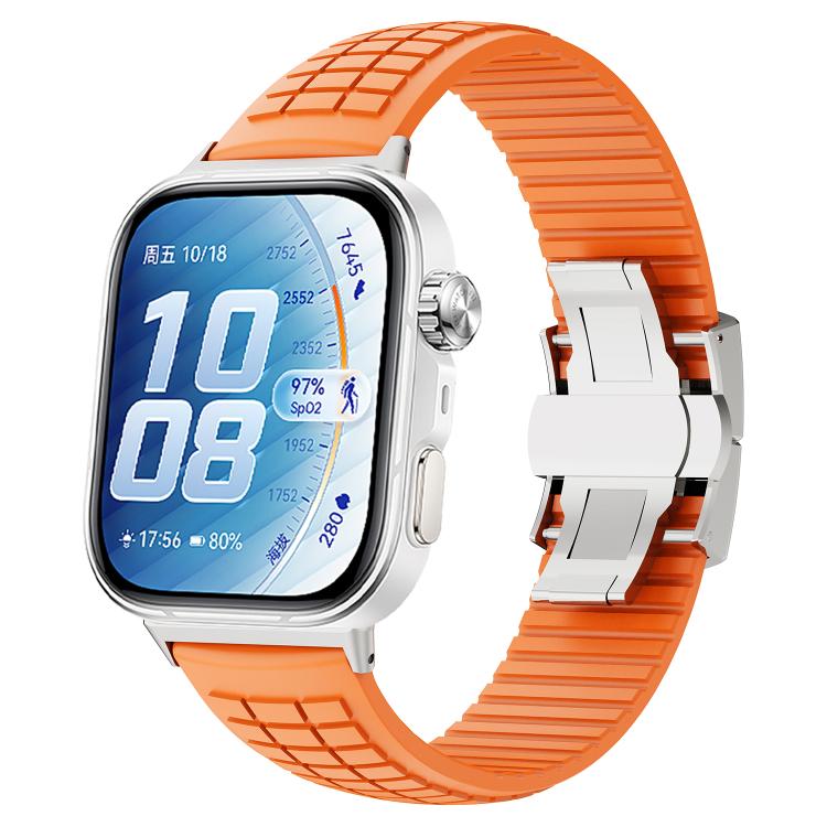 

For Huawei Watch Fit 5 / Fit 5 Pro / Fit 4 Knurled Texture Folding Buckle Silicone Watch Band(Orange)