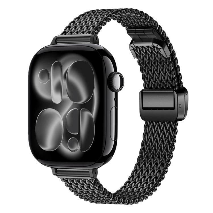 

For Apple Watch 46mm / 49mm / 45mm / 44mm Slim Mesh Fold Magnetic Buckle Stainless Steel Watch Band(Black)