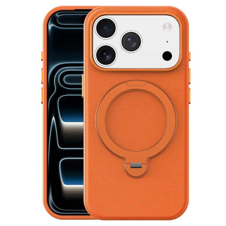 

For iPhone 17 Pro Tech Fabric 360 Rotation Holder Magnetic Phone Case(Orange)