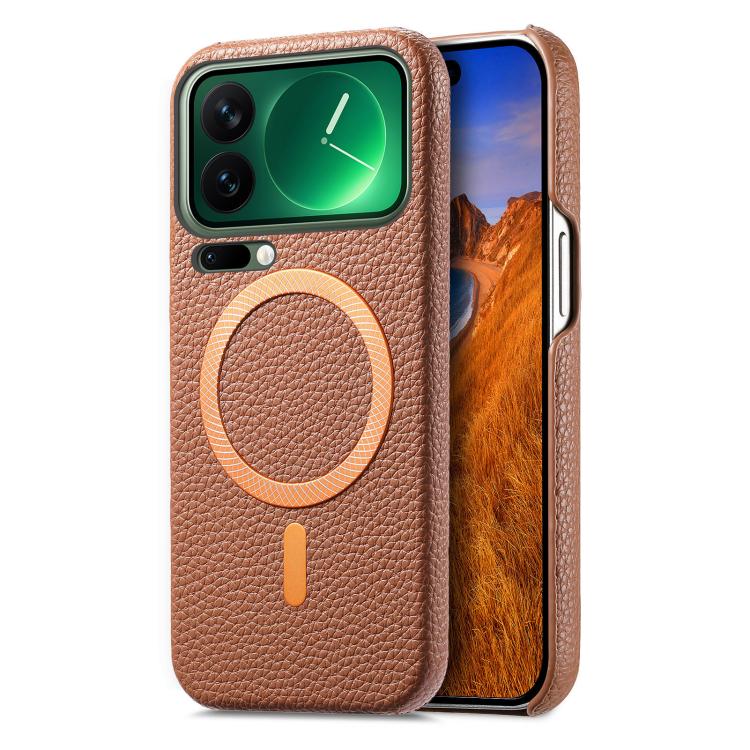 For Xiaomi 17 Pro Litchi Texture Brushed MagSafe PU Back Cover Phone Case(Brown)