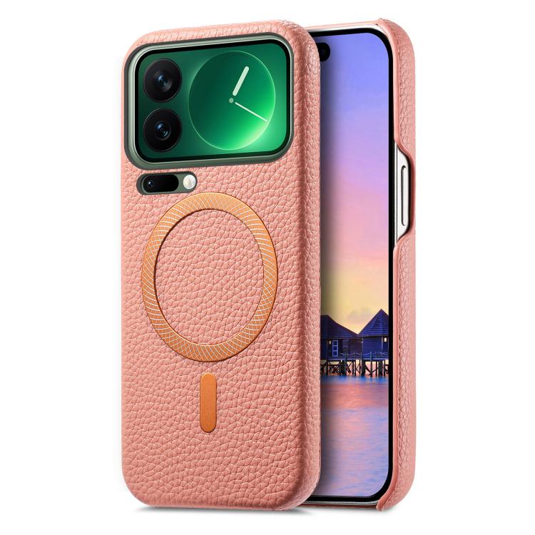 

For Xiaomi 17 Pro Max Litchi Texture Brushed MagSafe PU Back Cover Phone Case(Pink)