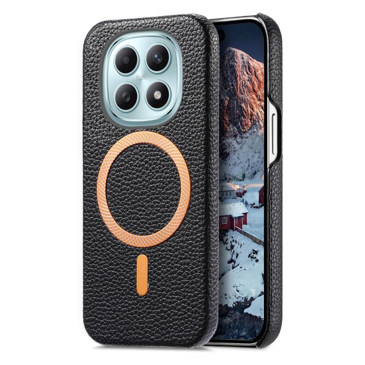 

For Redmi Note 15 4G / 5G Global 164mm Litchi Texture Brushed MagSafe PU Back Cover Phone Case(Black)