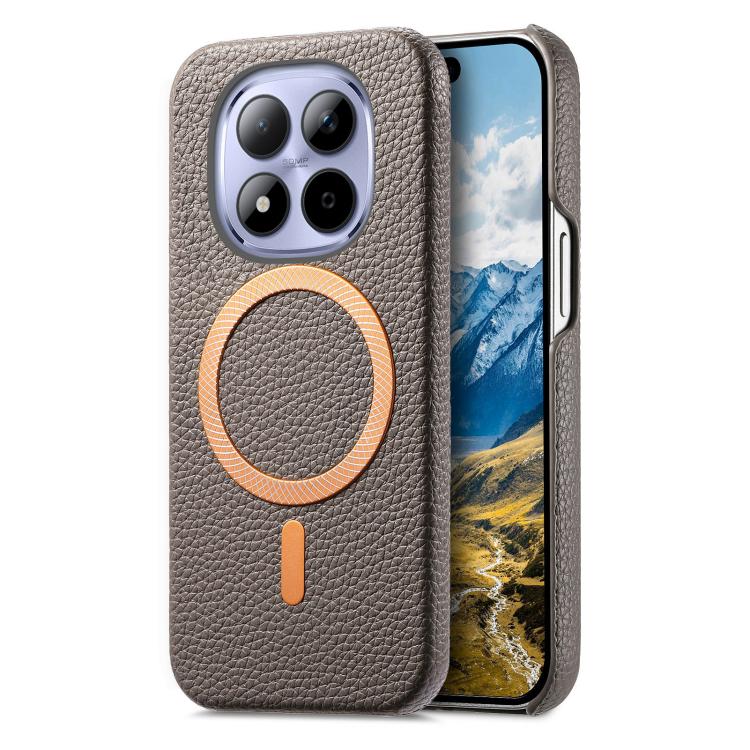 

For Redmi Note 15 Pro Global 163.6mm Litchi Texture Brushed MagSafe PU Back Cover Phone Case(Gray)