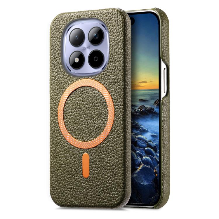 

For Redmi Note 15 Pro Global 163.6mm Litchi Texture Brushed MagSafe PU Back Cover Phone Case(Green)