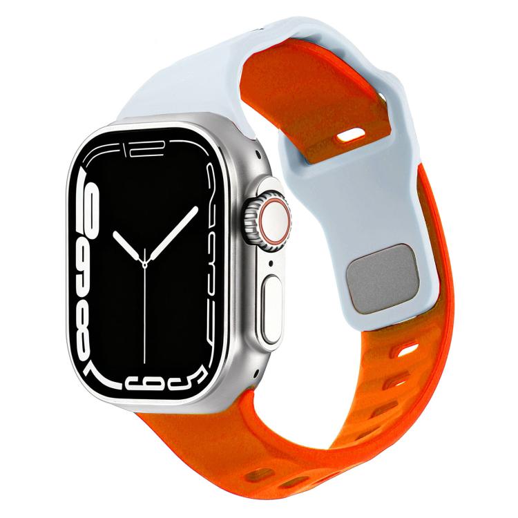 

For Apple Watch 46mm / 49mm / 45mm / 44mm Irregular Twill Reverse Nail Buckle Silicone Watch Band(Misty Blue Orange)
