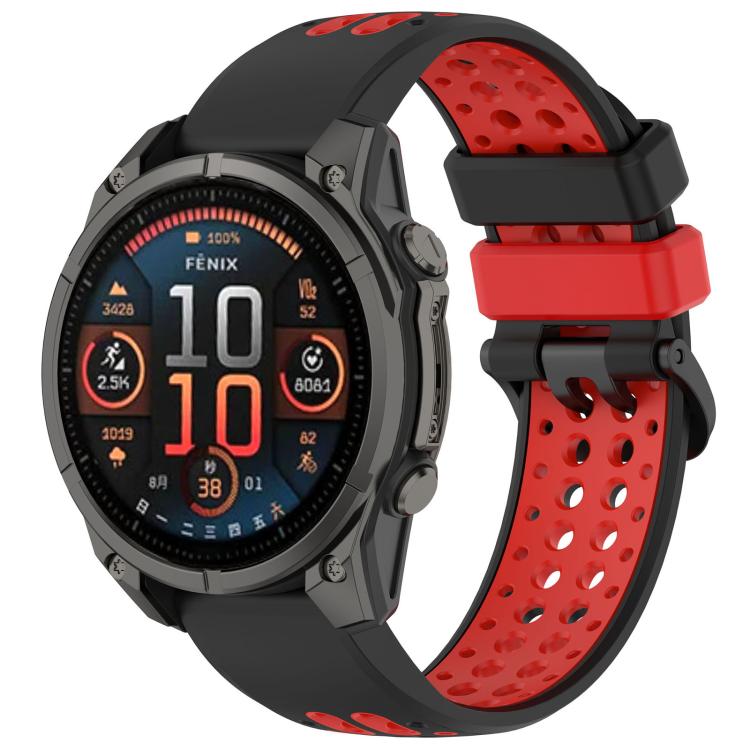 

For Garmin 26mm Two Color Dual Pin Buckle Breathable Silicone Watch Band(Black Red)