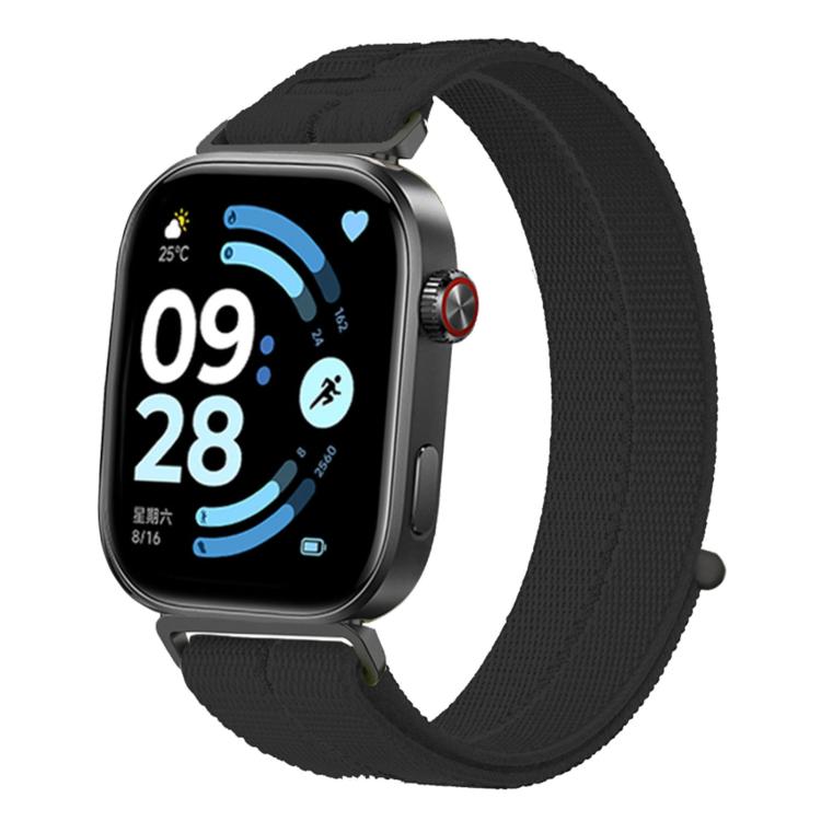

For Xiaomi Band 10 Pro / 9 Pro / Redmi Watch 6 Feather Yarn Stitched Nylon Loop Metal Interface Watch Band(Black)