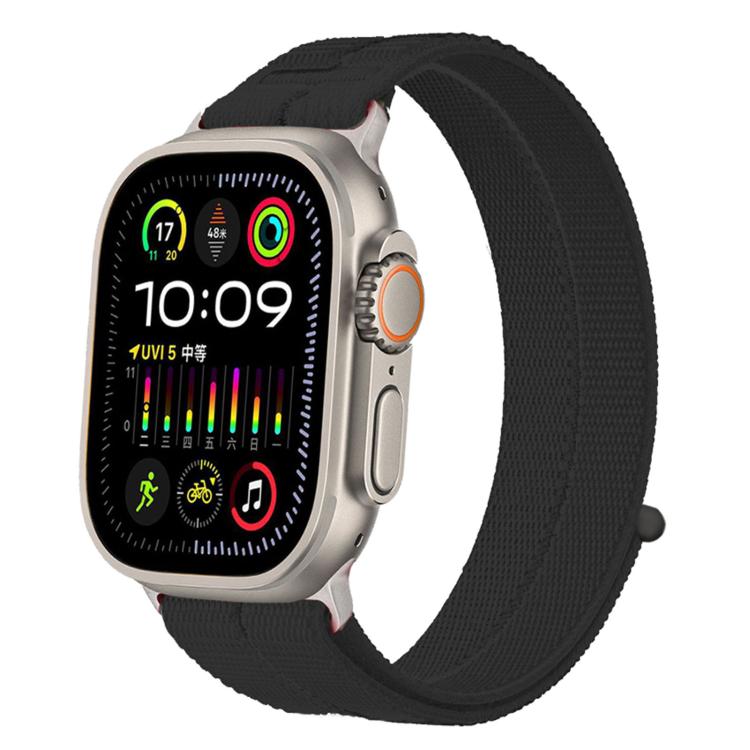

For Apple Watch 46mm / 49mm / 45mm / 44mm Feather Yarn Stitched Nylon Loop Metal Interface Watch Band(Black)
