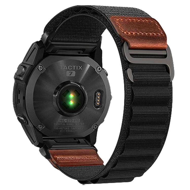 

For Gamin 26mm Retro Vegan Leather Label Alpine Nylon Loop Watch Band(Black)