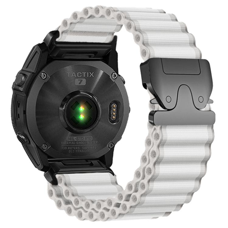 For Gamin 26mm Parachute Buckle Off Road Wide Ribbed Nylon Watch Band(White Black)