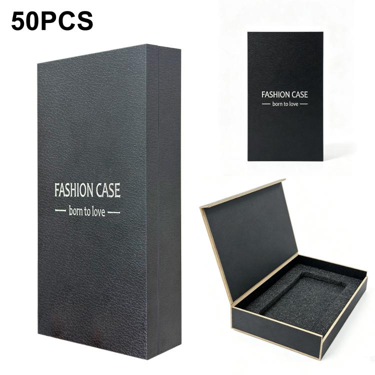 

50pcs Book-Style Flip-Top Vegan Leather-Effect Phone Cover Tempered Glass Screen Protector Packaged Folded Wooden Box