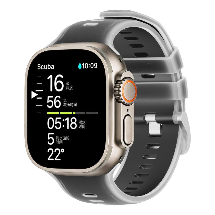 

For Apple Watch 46mm / 49mm / 45mm / 44mm Transparent Jelly Two Color Silicone Watch Band(Black)