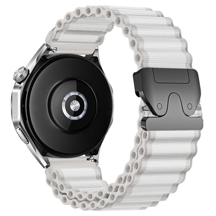 20mm Parachute Buckle Off Road Wide Ribbed Nylon Watch Band(White Black)