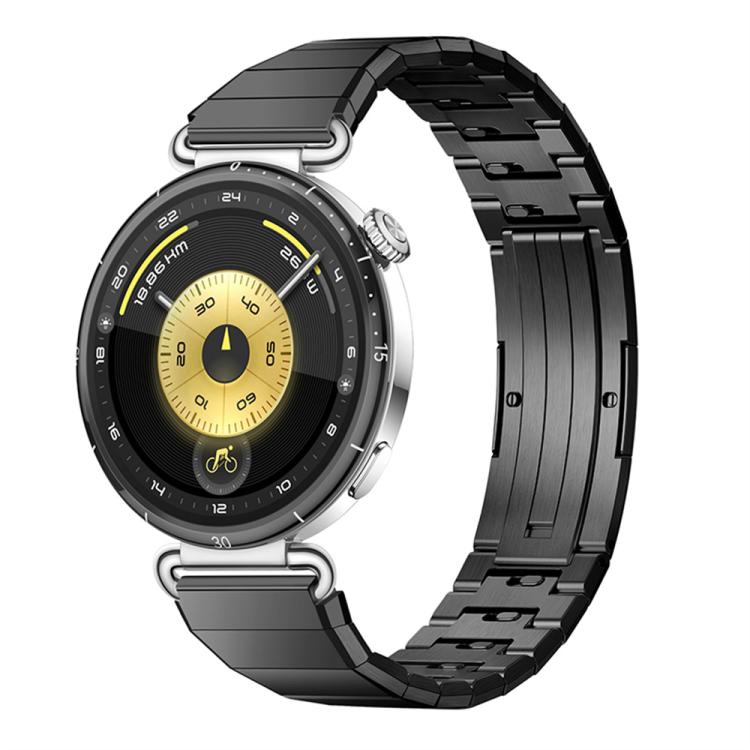 

18mm Press Button One Bead Butterfly Clasp Adjustable Link Stainless Steel Watch Band(Black)