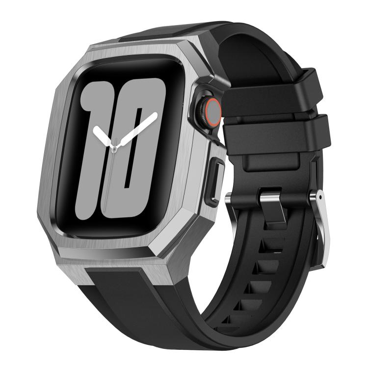 

For Apple Watch Series SE / 6 / 5 / 4 44mm Stainless Steel Protective Case Integrated Fluororubber Watch Band(Silver)