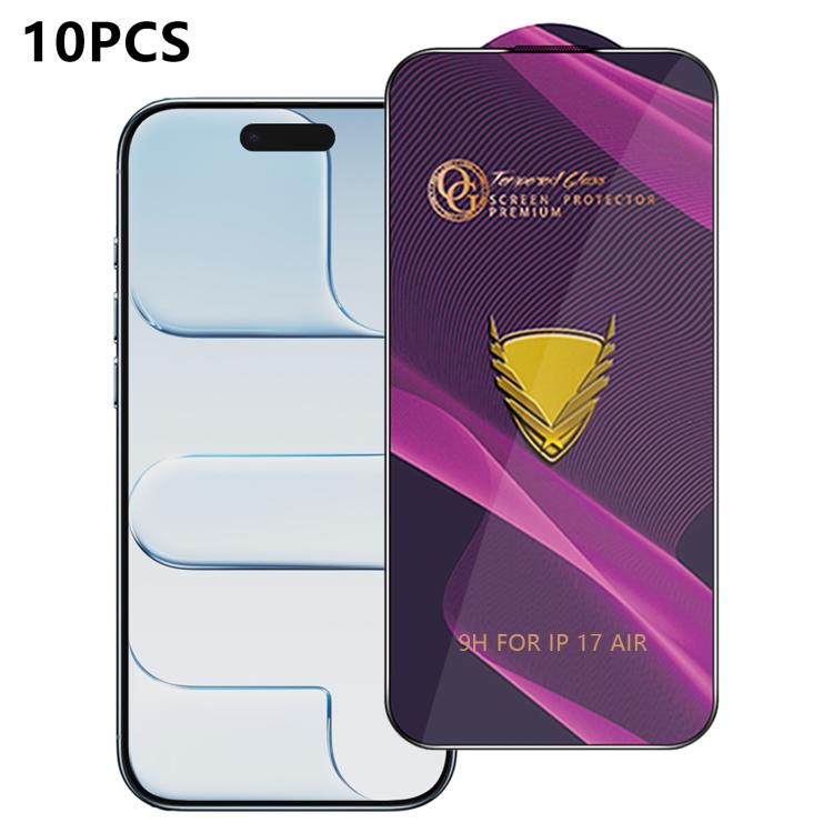 For iPhone Air 10pcs OG Purple Large-Arc Anti-Static High-Alumina Screen-Printed HD Tempered Glass Film