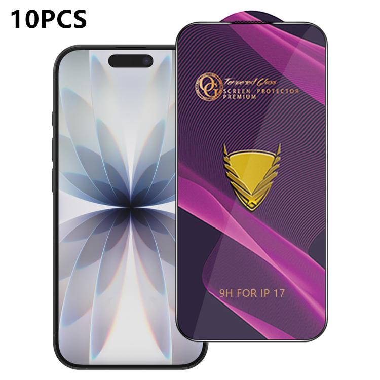 For iPhone 17 10pcs OG Purple Large-Arc Anti-Static High-Alumina Screen-Printed HD Tempered Glass Film