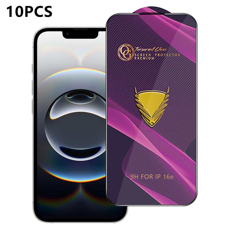 

For iPhone 17e / 16e 10pcs OG Purple Large-Arc Anti-Static High-Alumina Screen-Printed HD Tempered Glass Film