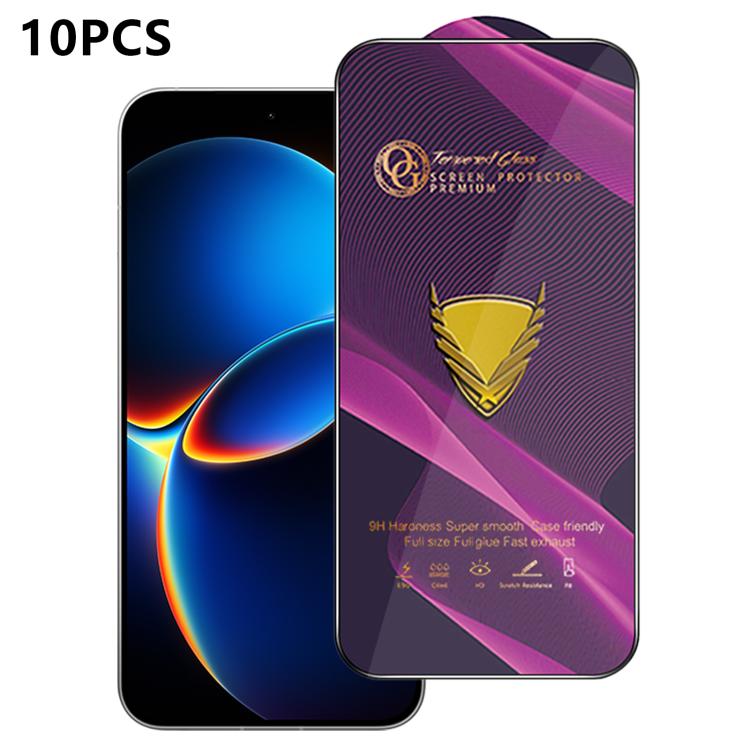 For Redmi K90 Max 10pcs OG Purple Large-Arc Anti-Static High-Alumina Screen-Printed HD Tempered Glass Film