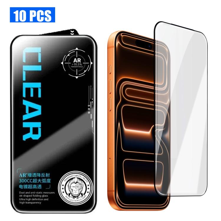 For iPhone 17 Pro 10pcs AR Anti-Reflection 300CC Electroplated High-Alumina Screen-Printed HD Tempered Glass Film