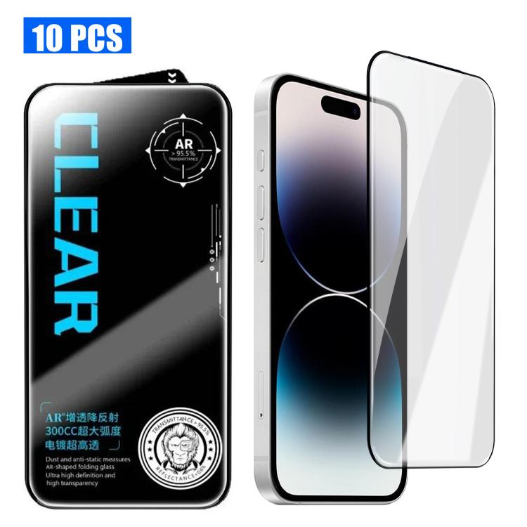 For iPhone 14 Pro 10pcs AR Anti-Reflection 300CC Electroplated High-Alumina Screen-Printed HD Tempered Glass Film
