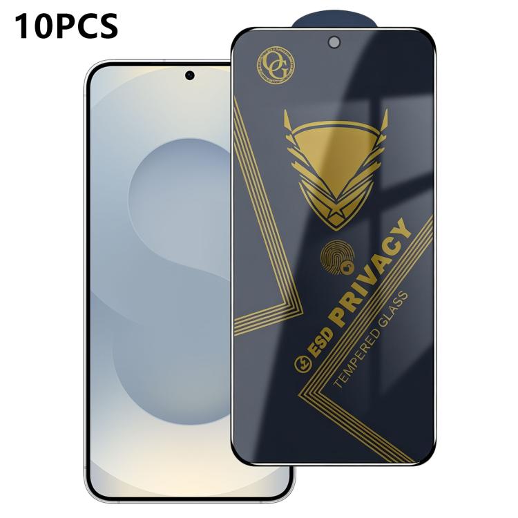 For Galaxy S25 5G 10pcs OG Golden Armor Anti-Static High-Aluminium Screen-Printed Privacy Tempered Glass Film