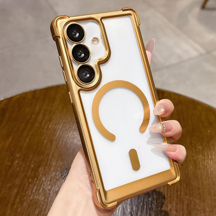 For Galaxy S24 FE 5G Electroplated Matte Acrylic Magnetic Phone Case(Gold)