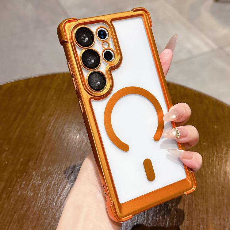 For Galaxy S24 Ultra 5G Electroplated Matte Acrylic Magnetic Phone Case(Orange)