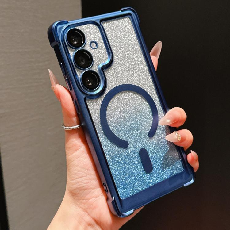 

For Galaxy S26+ 5G Electroplated Gradient Glitter Matte Acrylic Magnetic Phone Case(Blue)