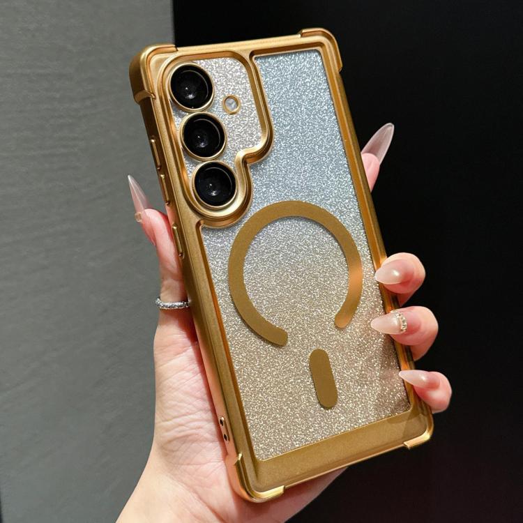 For Galaxy S26 5G Electroplated Gradient Glitter Matte Acrylic Magnetic Phone Case(Gold)